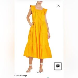 NWT English Factory Vibrant Orange Ruffle Detail Midi Dress- size medium